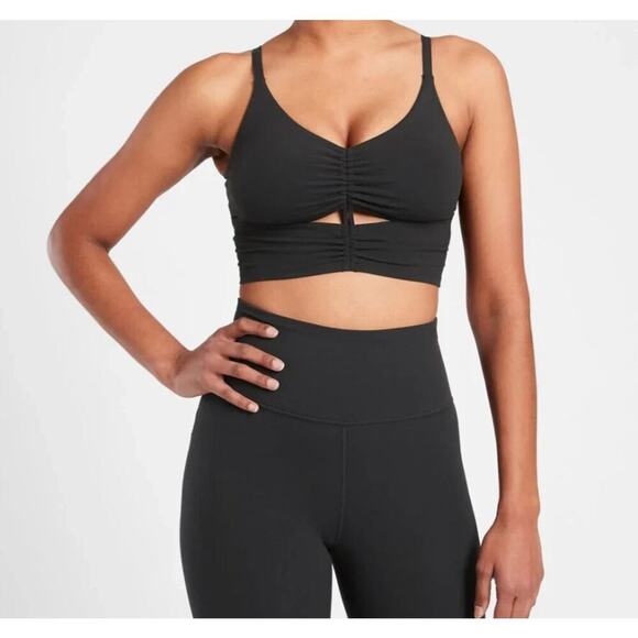 Athleta Conscious Crop Bra XS Black & White Ruched Bralette Set | Adjustable - Picture 1 of 6
